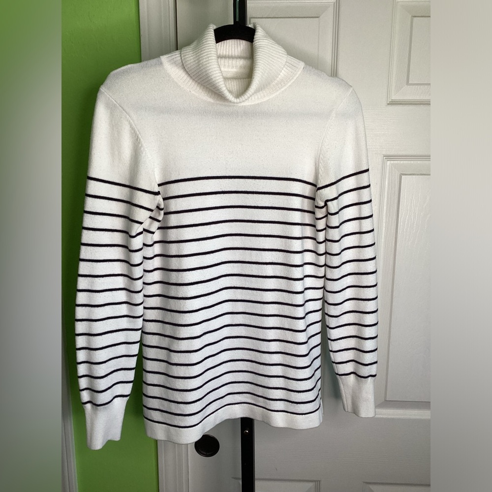 SALE - Black White Striped Turtleneck Sweater, size Small/Medium